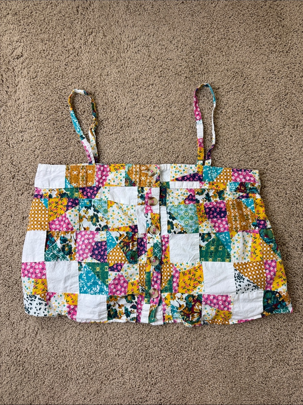Pilcro | Patchwork Floral Multicolor Cropped Tank | S